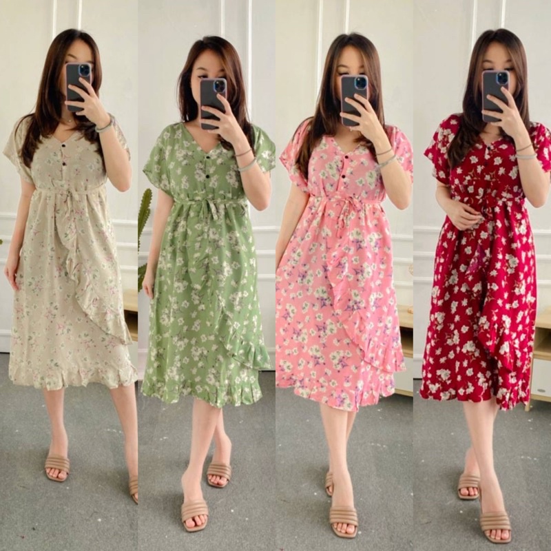 Daster Dres Cantik Bali Murah Adem Nyaman Busui Anggun Tali Rempel Bunga Korea Salma
