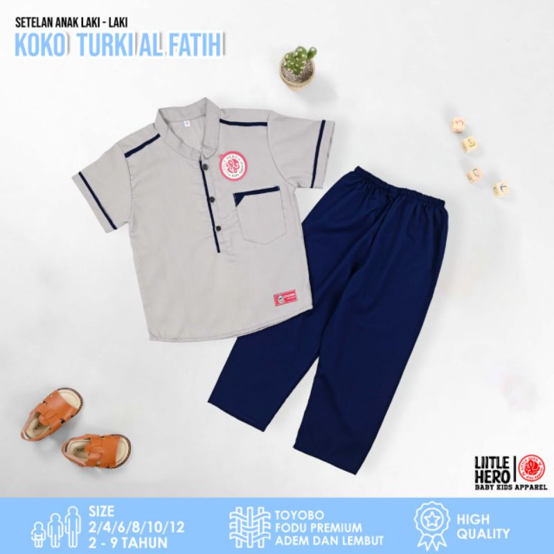 Setelan Baju Koko Turki Muslim Terbaru Anak Laki Laki Cowok Little Hero Al Fatih Usia 2 3 4 5 6 7 8 9 Tahun