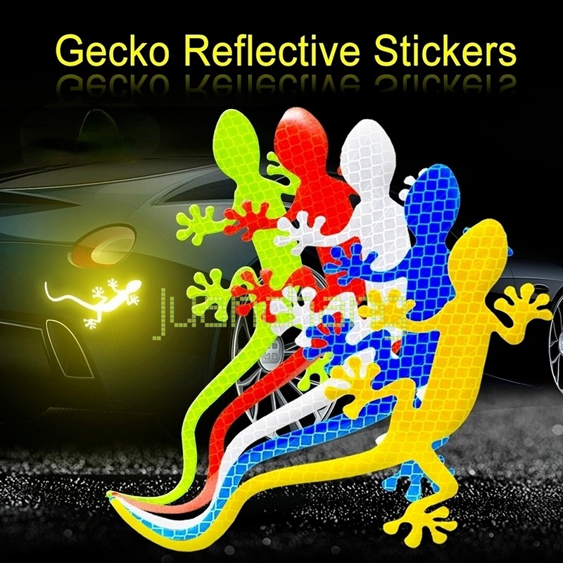 1 / 2 PCS Stiker Reflektor Peringatan Keamanan Model Cicak Untuk Dekorasi Eksterior Mobil