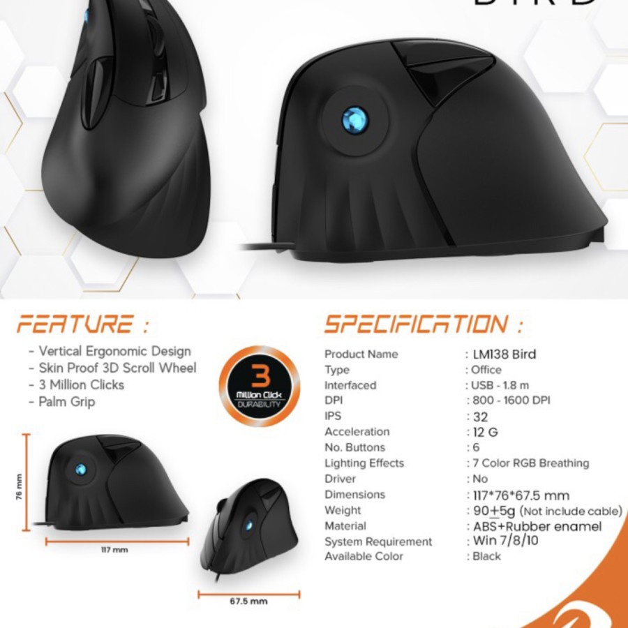 Dareu LM138 Vertical Mouse Ergonomic Design up to 6400 dpi Vertikal