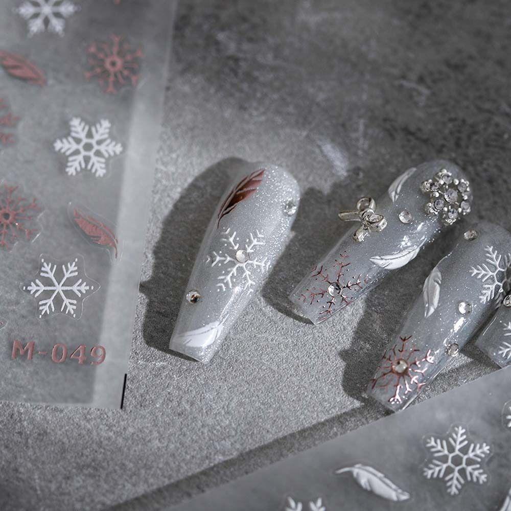 AUGUSTINA Agustinina Stiker Kuku Natal Motif Kotak Relief Lonceng Elk Santa Claus Snowman Nail Art Dekorasi