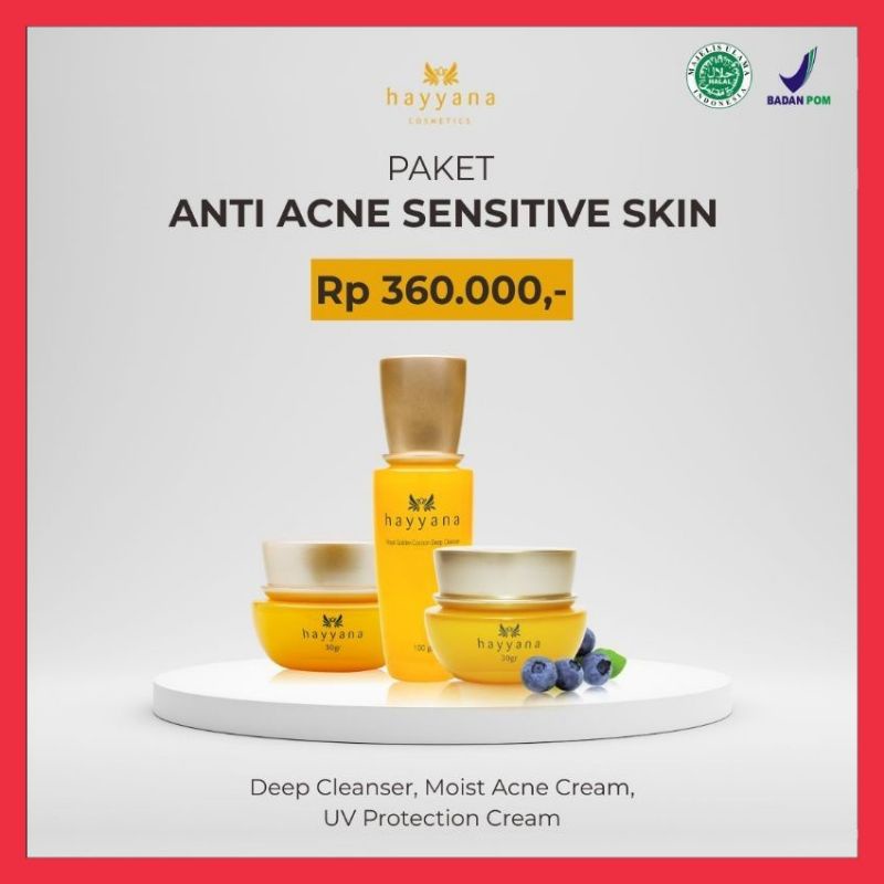 #ROLEASHOP#HAYYANA PAKET ANTI ACNE SENSITIVE SKIN Isi 3 Pcs Cerah Atasi Flek Hitam dan Jerawat