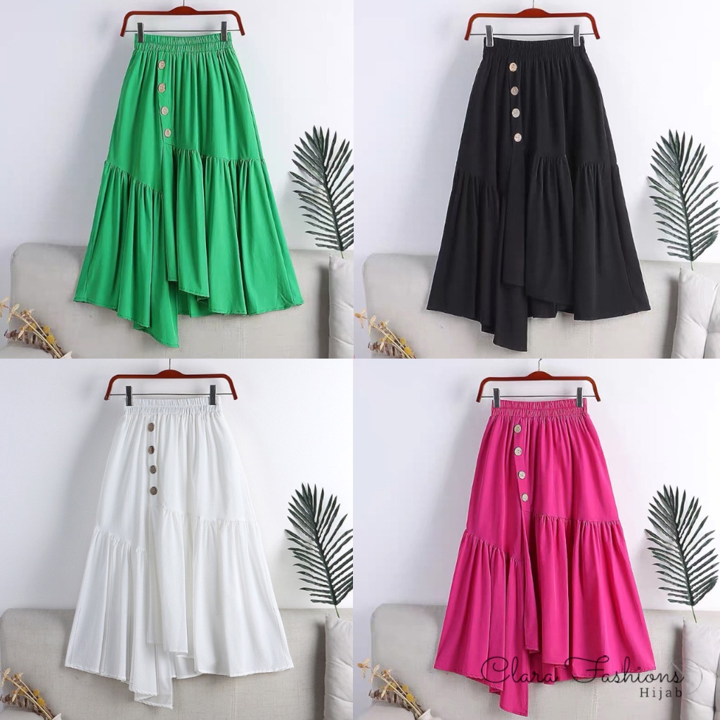 Casual button skrit rok panjang model Korean Style Bahan Toyobo Rok Bawahan wanita dewasa Remaja mod