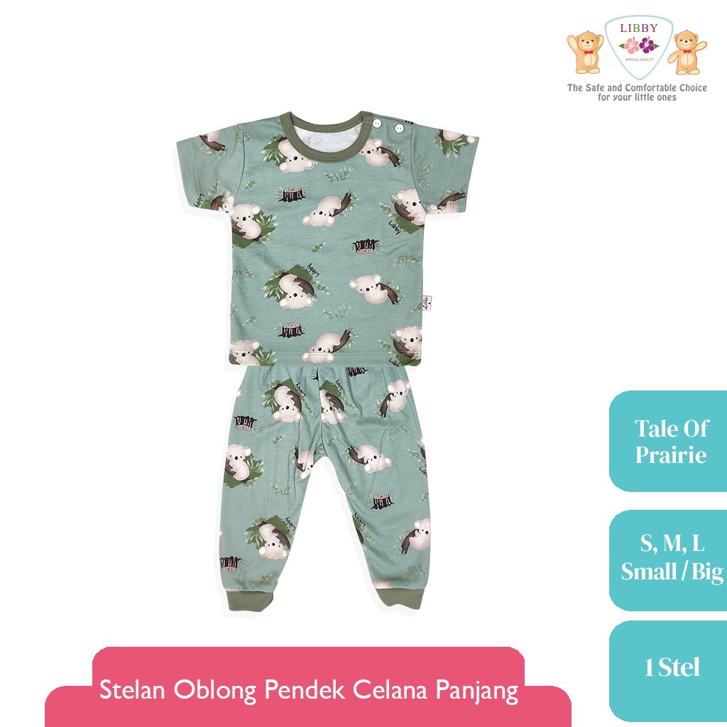 Baju Bayi Setelan Oblong Pendek Kancing Pundak Celana Panjang LIBBY Motif Tale Of Prairie (1 Stel)