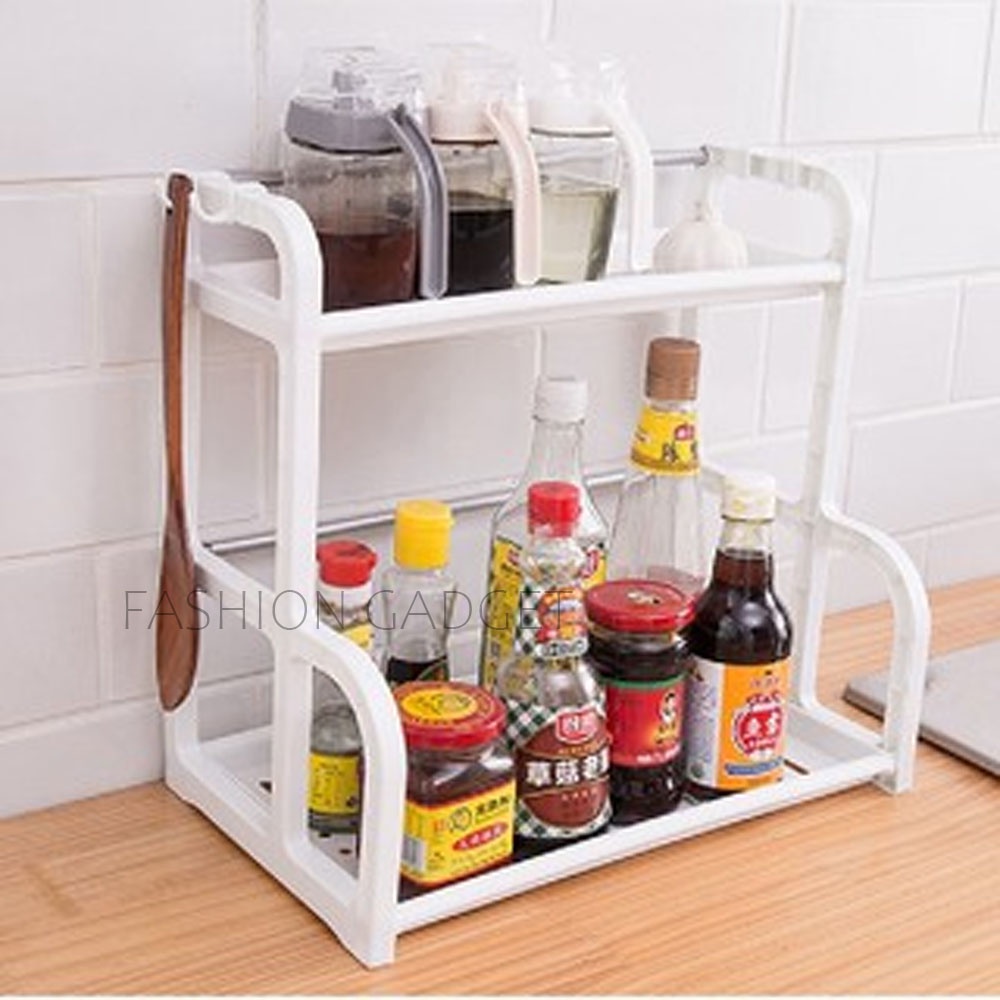 Rak Bumbu Dapur 2 Tingkat Tempat Bumbu 2 Tier Dish Kitchen Spice Rack Rak Dapur Rak Piring Plastik Rak Serbaguna Rak 2 Susun - Warna Acak