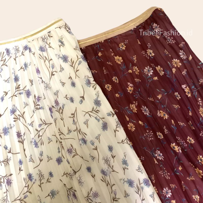 Rok Plisket Ceruti Premium Motif Bunga Korean Style