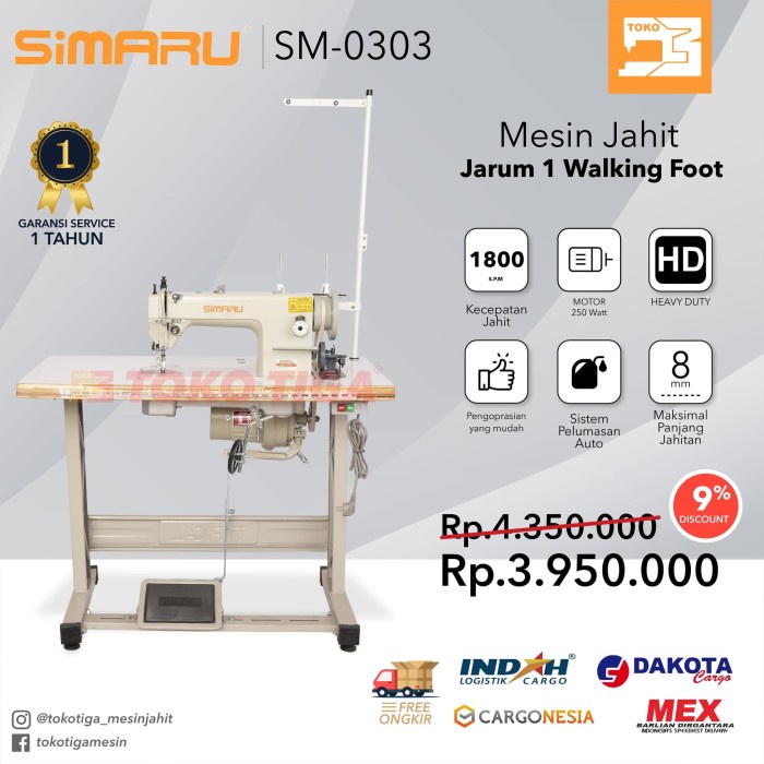 Mesin Jahit Simaru Sm-0303 Mesin Jahit Terpal Jok Kulit Walking Foot Jarum 1