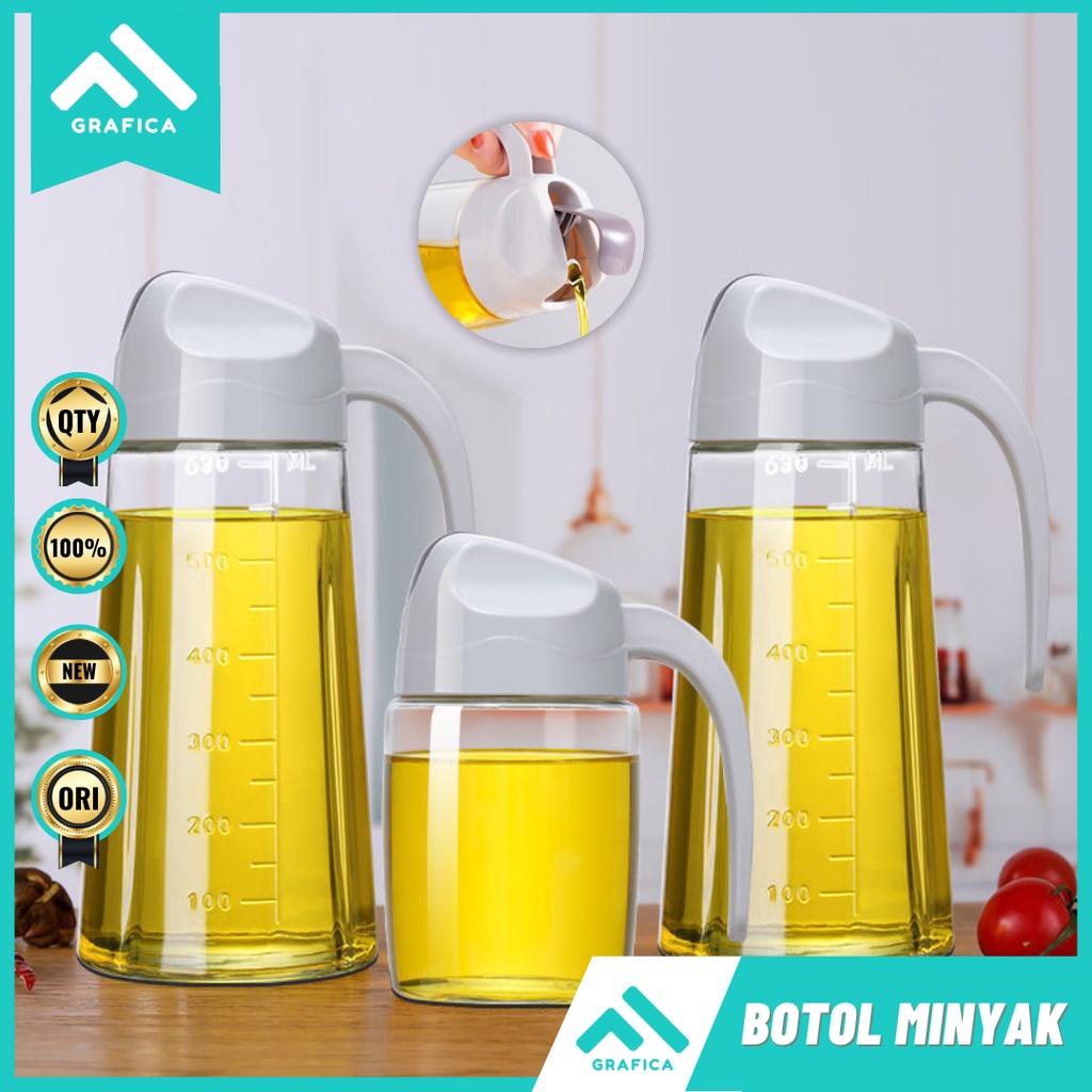 BOTOL KACA TEMPAT WADAH MINYAK GORENG KECAP SERBAGUNA TUTUP OTOMATIS  DENGAN GAGANG TEMPAT PENYIMPAN