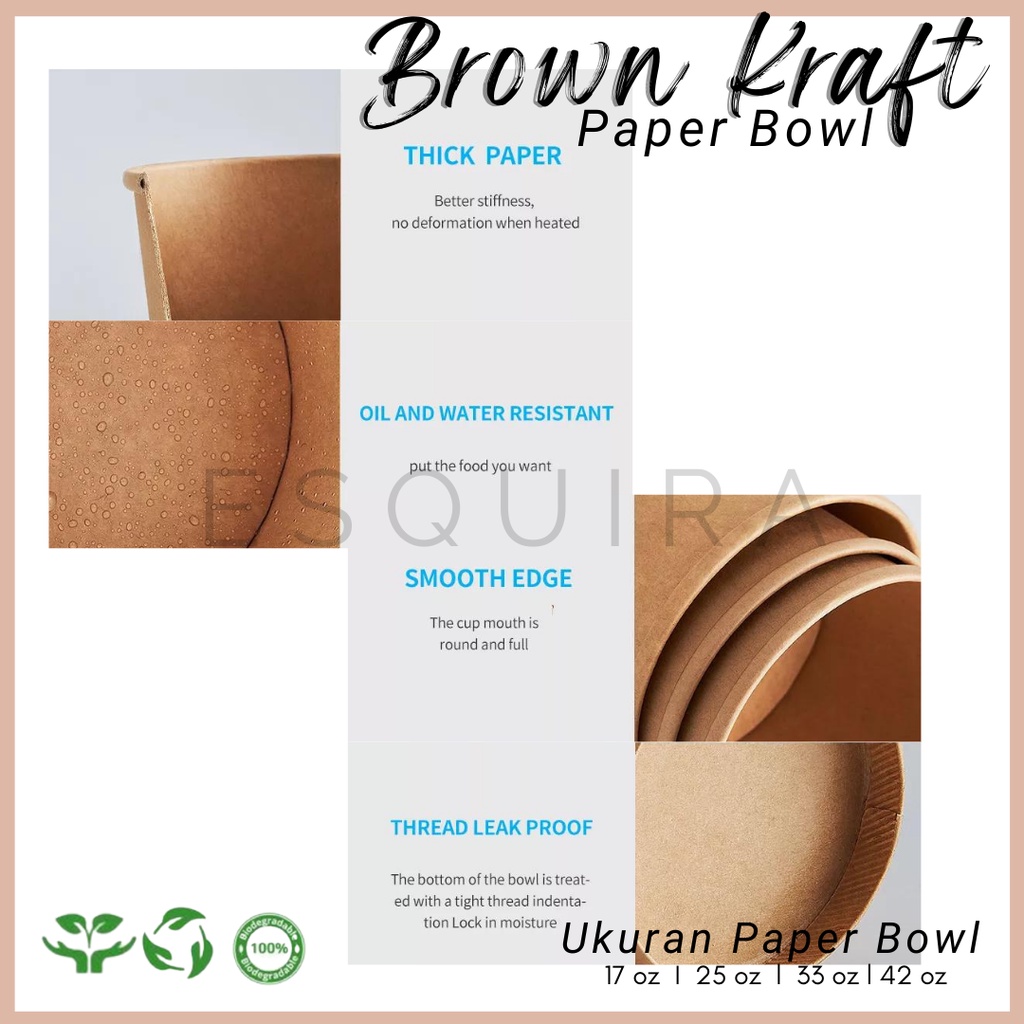 Brown Kraft Paper Bowl / Salad Bowl 17oz, 25oz, 33oz / 10 pcs