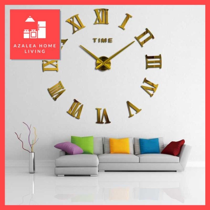 Jam Dinding Besar Akrilik Tempel Tembok Elegan 80-130Cm Angka Romawi
