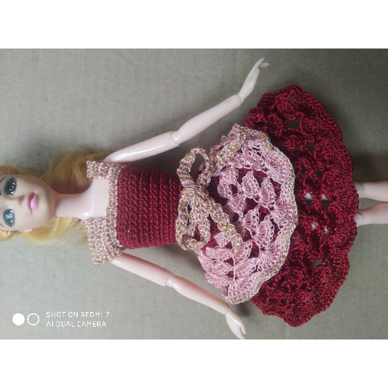 baju rajut boneka barbie gaun pesta  ala princes gaya korea