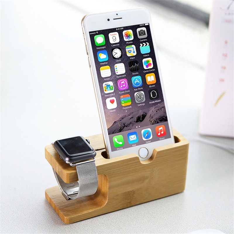 Bamboo Smartphone Stand Holder &amp; Apple Watch Dock - No Color