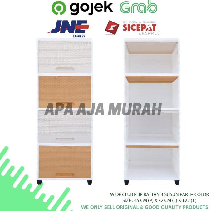 

WIDE CLUB FLIP RATTAN 4 SUSUN WHITE EARTH COLOR/ LEMARI PLASTIK 4SUSUN stock ready