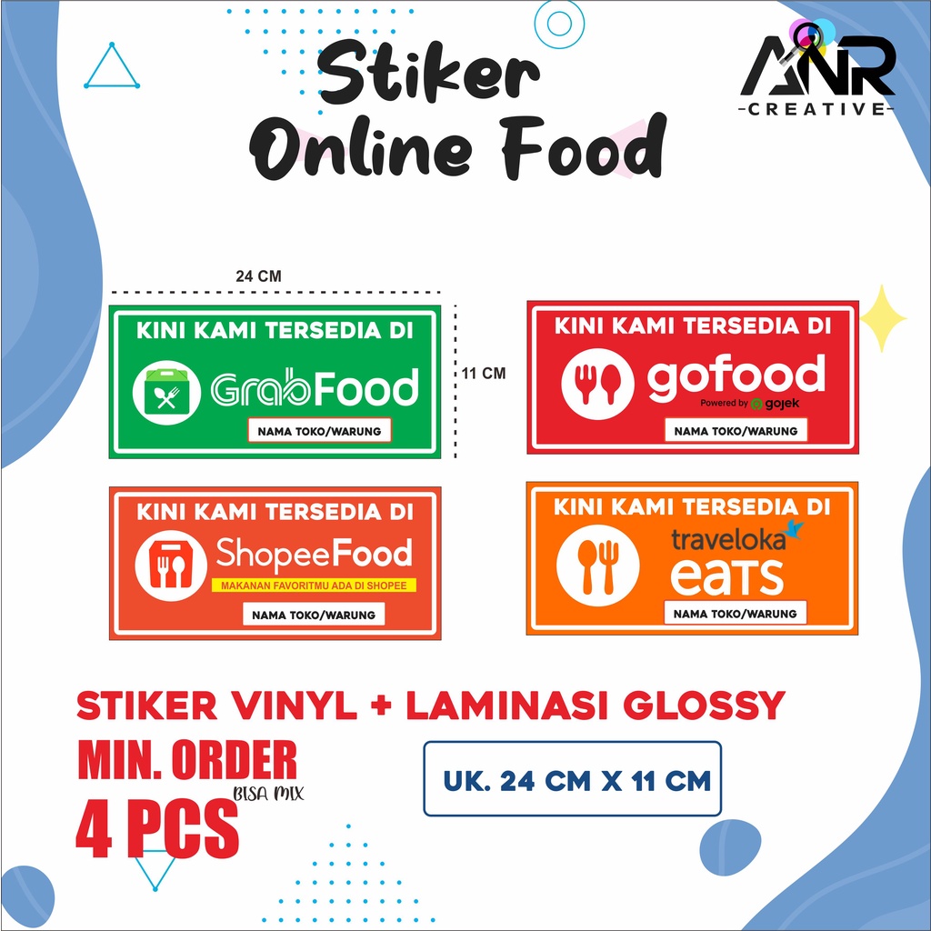 Stiker Online Food/ Stiker Grabfood/ Stiker Gofood/ Stiker Tersedia di Gofood/Bisa Custom Nama Toko