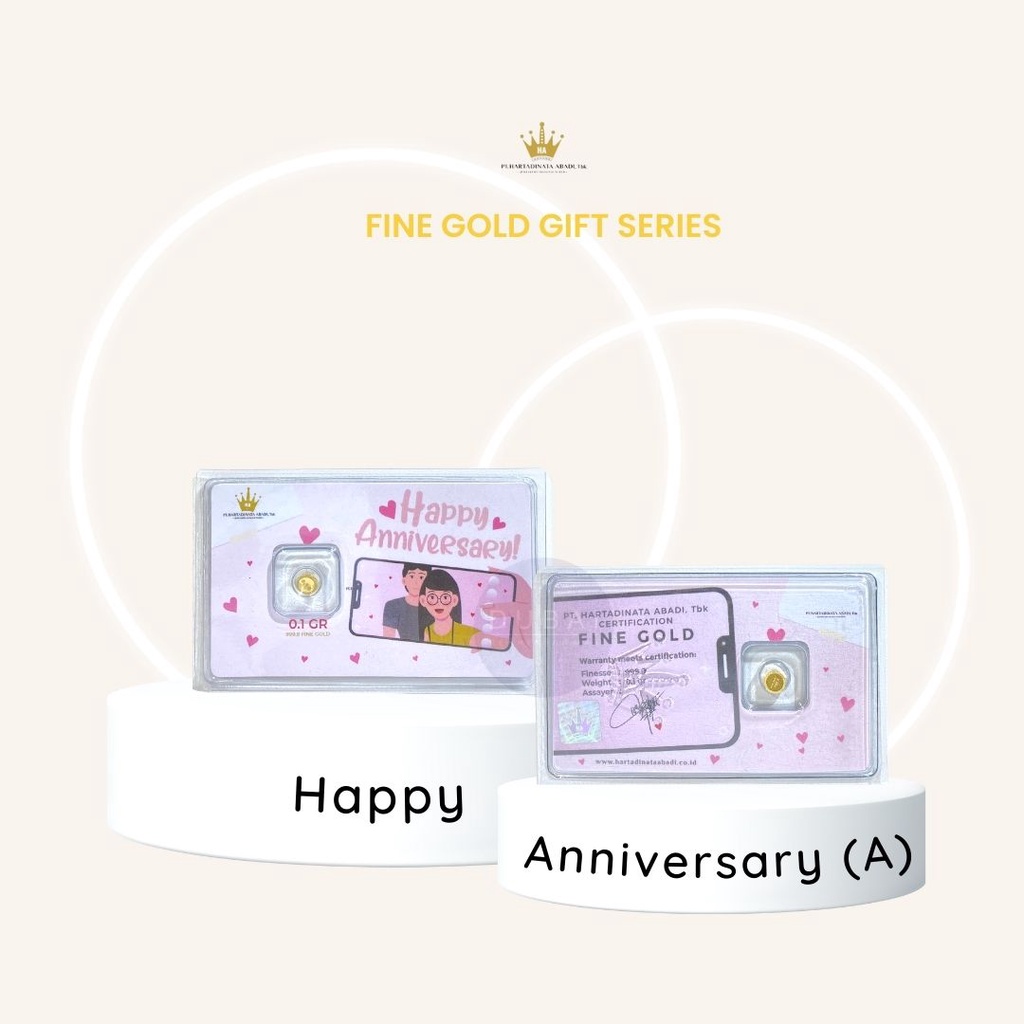 Logam Mulia LM gift series Happy Anniversary berat 0.1 gr & 0.25 gr Hartadinata