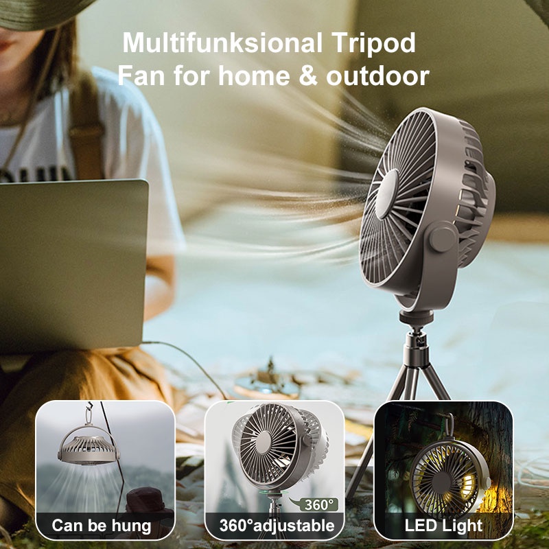 Multifunctional Tripod Tent Fan 360°&amp; 3 Speeds adjustable fan with Remote Control Night Light Kipas Angin Portable for Home Office Desktop and Travel