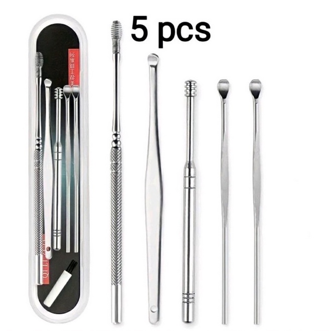 A250 ALAT PEMBERSIH TELINGA EAR WAX (isi 5) conge korek kuping kotoran stainless cleaner satu set anti karat besi pick silver murah perawatan diri kesehatan wajah tubuh badan