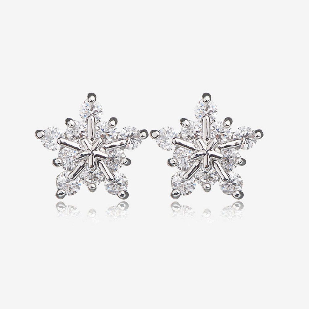 Anting Tusuk Bentuk Snowflake Aksen Zircon Gaya Korea Untuk Wanita