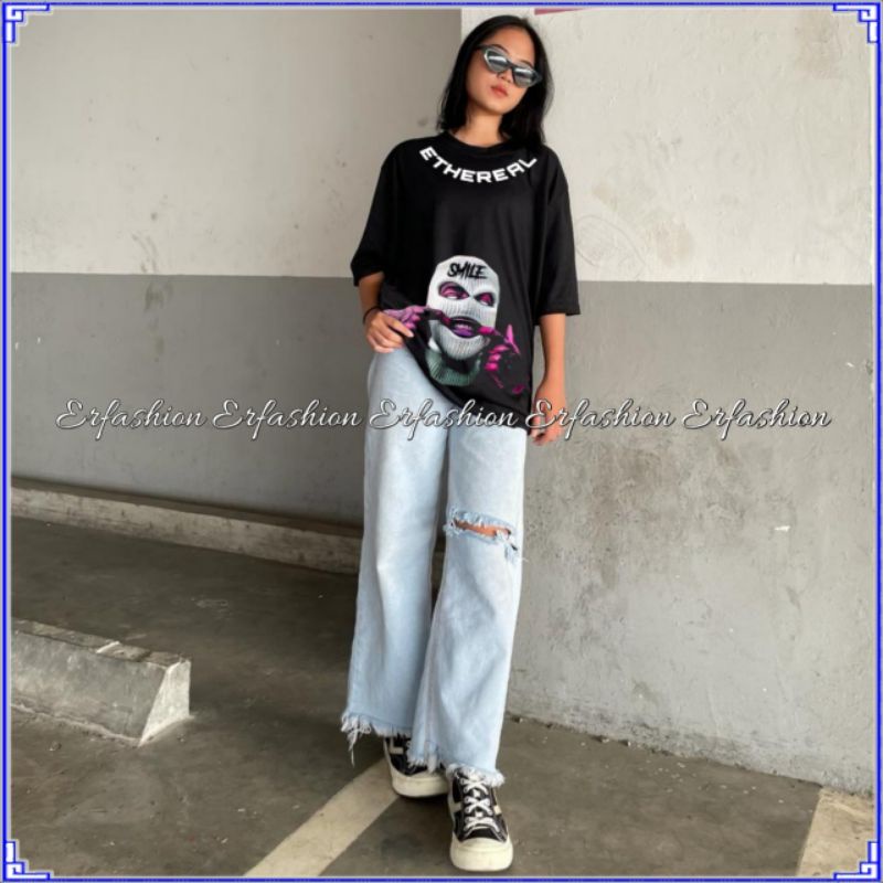 Erfashion - ETHEREAL Kaos Oversize Wanita | Kaos Jumbo Baju Dewasa | Kaos Distro | T-shirt Unisex Et
