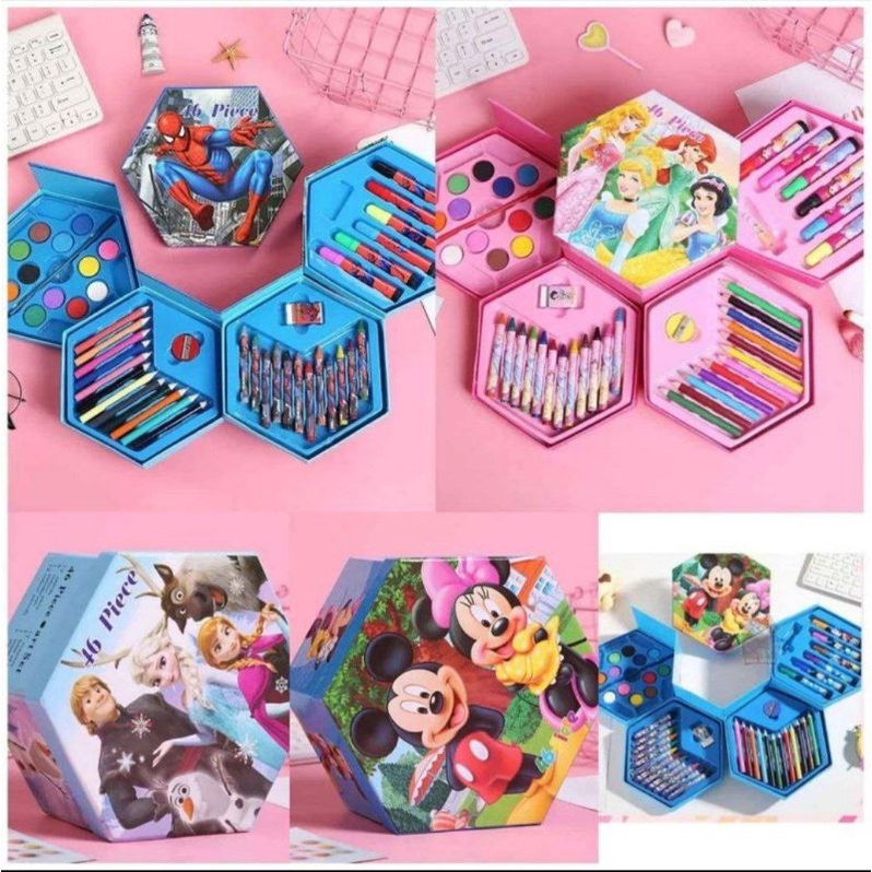 

Crayon Set isi 46 Pensil Warna Spidol Cat Air Alat Lukis Mewarnai Kartun Anak