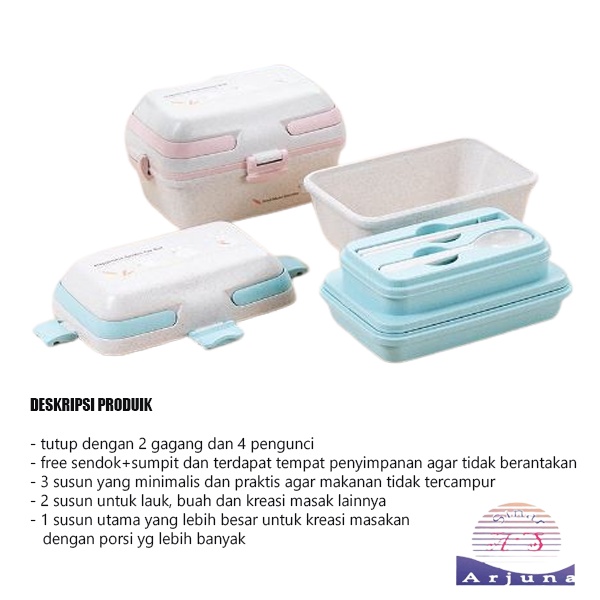 KOTAK BEKAL ANAK SUSUN PRAKTIS/ LUNCH BOX FREE SENDOK SUMPIT ANTI TUMPAH DAN ANTI BOCOR