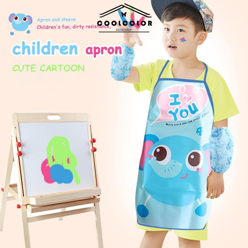 COD❤️Celemek Apron Anak untuk Melukis Berkebun Karakter Kartun Dengan manset/Tanpa manset- cl