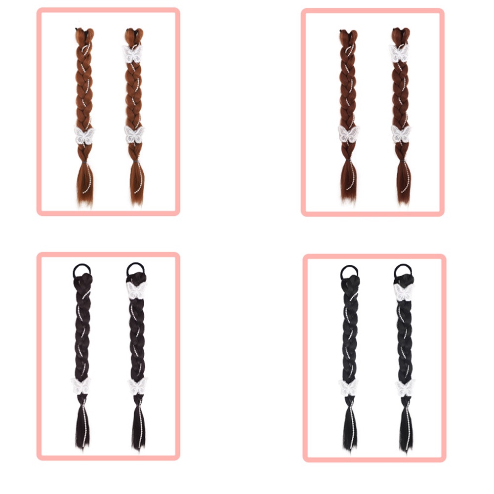 1pc Wig Rambut Ekstensi Model Kepang Ekor Kuda Dengan Jepit Kupu-Kupu Gaya Hip Hop Punk Untuk Wanita Butterfly