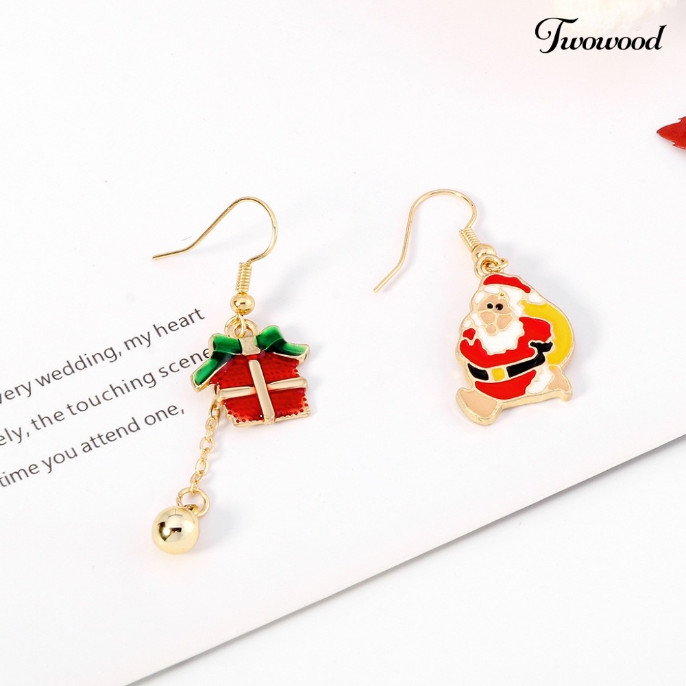 Anting Kait Asimetris Desain Santa Claus Untuk Wanita