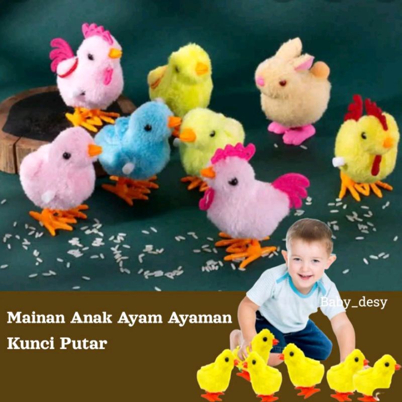 MAINAN ANAK AYAM BERJALAN MODEL PUTAR JAM / MAINAN AYAM BERJALAN LUCU / BONEKA AYAM PATOK