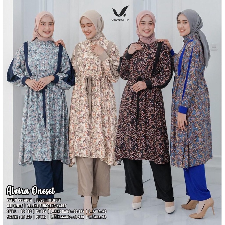 [COD] alvira one set tunik dan kulot rayon viscose ready size L XL
