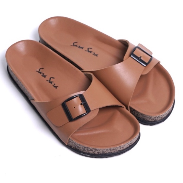 SARASARA YUK - Sandal Wanita Casual Model Slop Birken Sol Puyuh SARA SARA BILLY Sendal Cewek Sol Kulit Santai Singgle Strap Kasual Gesper Empuk Ringan Size 36 37 38 39 40 Warna Brown Coksu Selop Anti Slip Original Terbaru Shoes ORI Mall Official Store