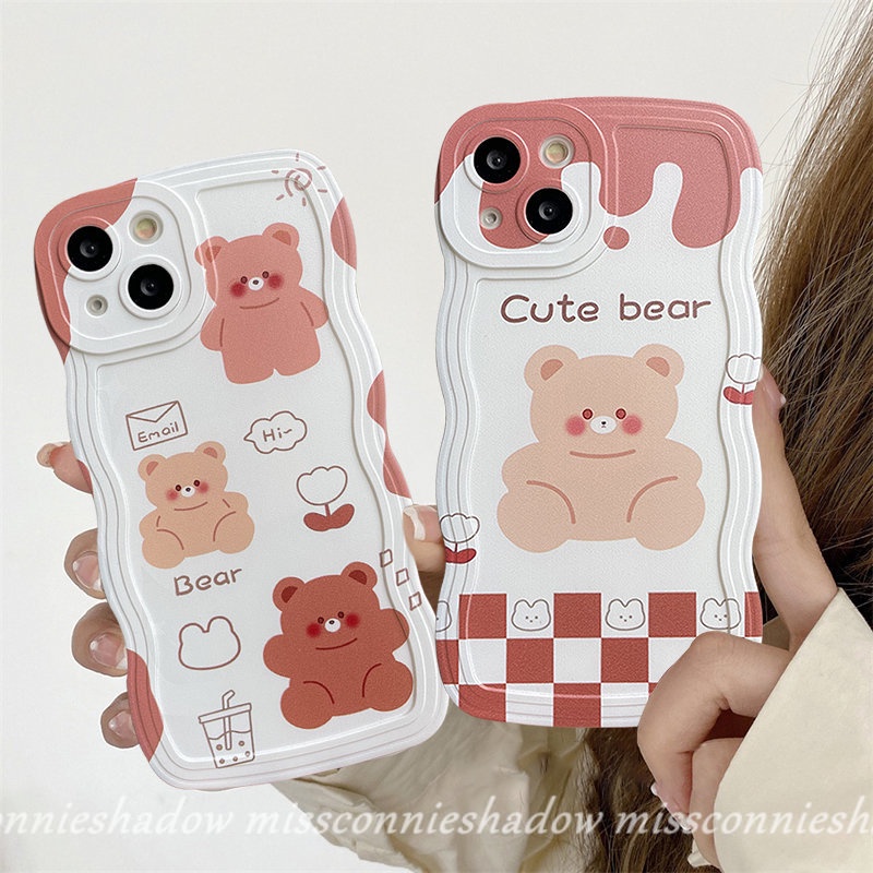 Casing Soft Case Realme 10 9 9Pro+ 8i 7i 7 C33 C30 8 9I C25s C21Y C12 C15 C35 C25Y C25 C20A C11 9i 5 5i 5s 6i C20A C20 C3 C2 Sweet Cartoon Cute Bear Wavy Edge Soft Tpu Case Cover