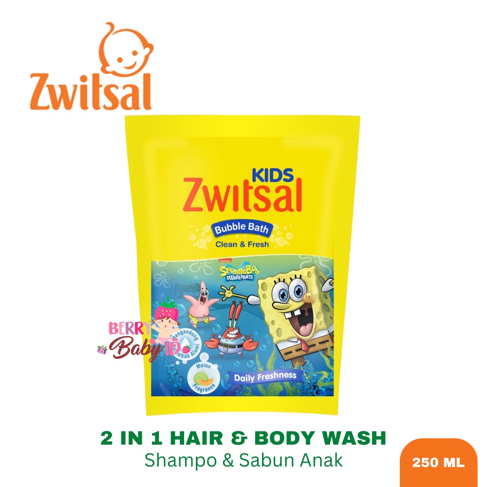 Zwitsal Kids 2in1 Hair &amp; Body Wash Spongebob Sabun &amp; Shampo Anak Refill Berry Mart