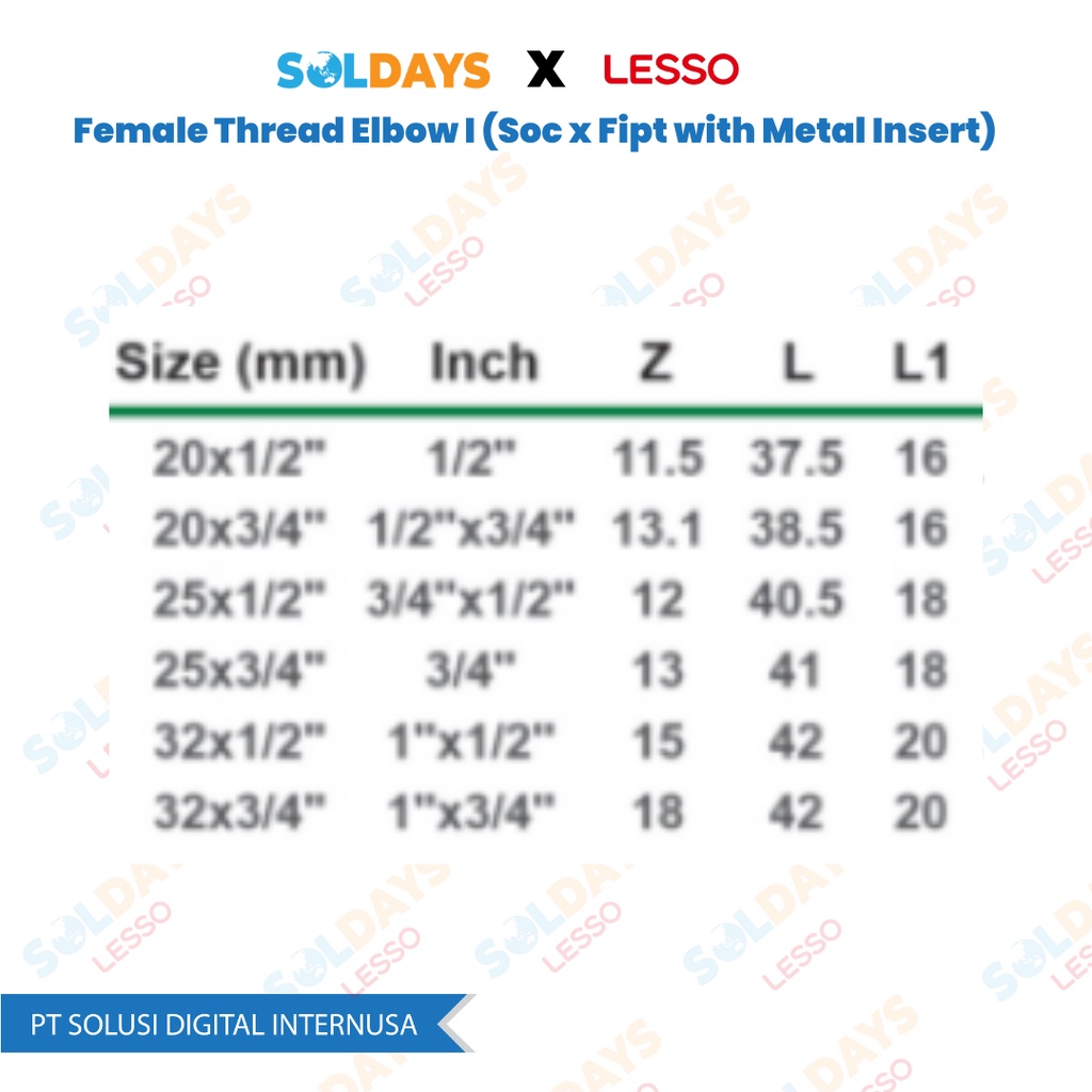 Lesso Female Thread Elbow I dn25x1/2&quot; / Soc x Fipt With Metal Insert  3/4&quot;x1/2&quot; / PPR