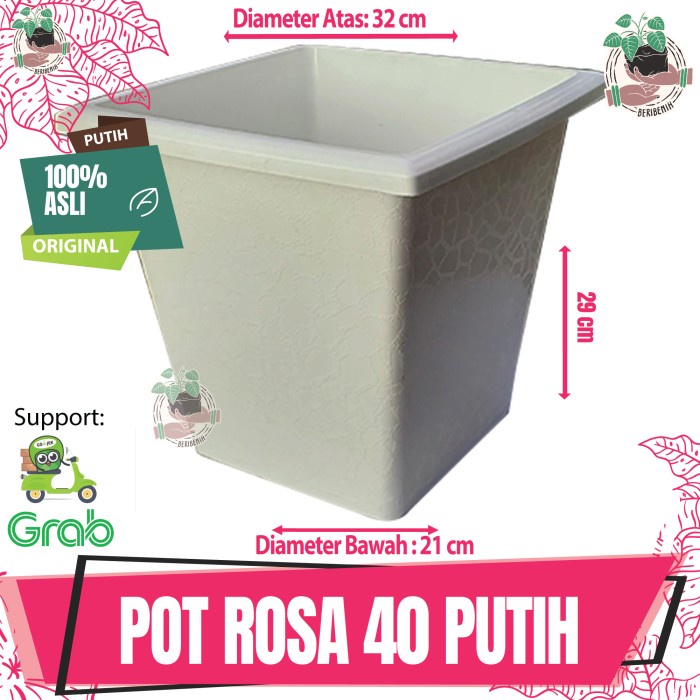 Pot Pot Bunga Kotak Putih Besar 40 Rosa Pot Taman Tanaman Hias Buah Kuat