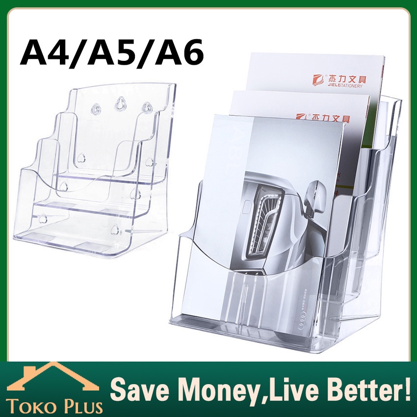3Susun Acrylic Tempat Brosur A4/A5/A6 Akrilik Standing Brosur Display Brosur 3 Susun Brochure Holder