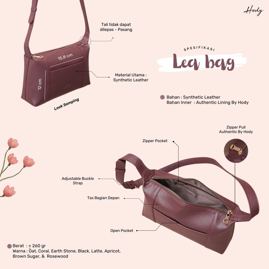 Hody - LEA Bag - Tas Selempang Wanita Vintage Simple Elegan Bahan Kulit PU Premium | LEA BAG BY HODY