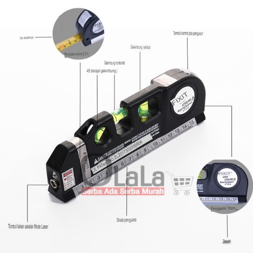 Penggaris meteran Laser Horizontal Vertical 250CM + Waterpass JS-4823