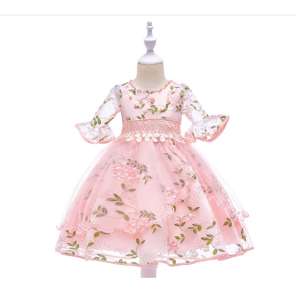 DRESS PESTA ANAK PEREMPUAN IMPORT / baju pesta anak tutu satin L5015 gaun bordir LENGAN PANCUNG IMPORT HIGH QUALITY