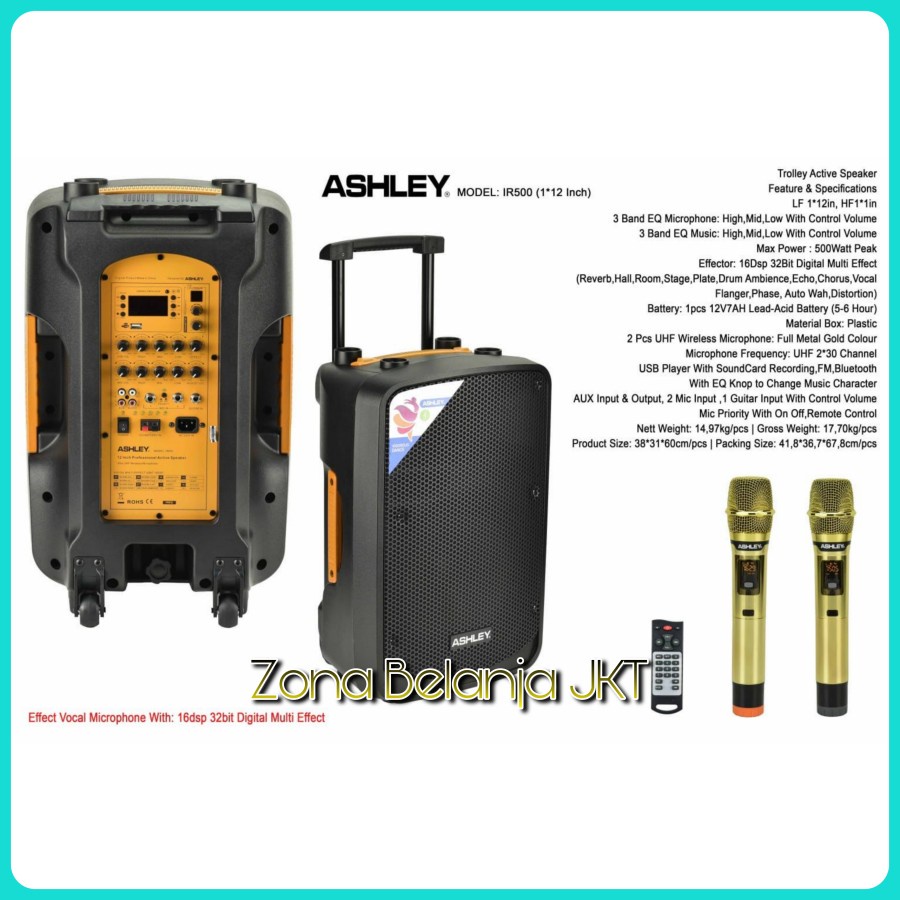 SPEAKER PORTABLE AKTIF ASHLEY 12 INCH IR 500 IR500 UHF ORIGINAL