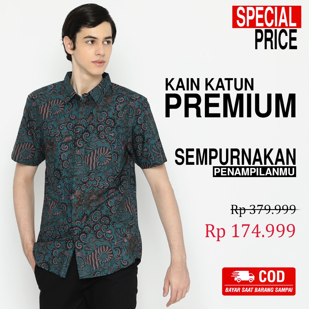 BAJU BATIK PRIA Kemeja Lengan Pendek Slimfit Premium Balian Biru Aqua Tosca Toska 725940 Cap 72 - Baju Kemeja Atasan Pakaian Setelan Batik Pria Cowok Laki Laki Remaja Keluarga Kantor Lengan Pendek Modern Slimfit Slim Fit Premium Kekinian