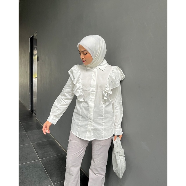 Cloe Blouse Shirt | Kemeja Ruffle Katun Poplin Import Allsize / Jumbo