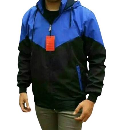 Recomended [Promo Sale] COD/Jaket Parasut Olahraga Kombinasi Hitam Biru [Berlogo] Pria/Wanita M-XXL