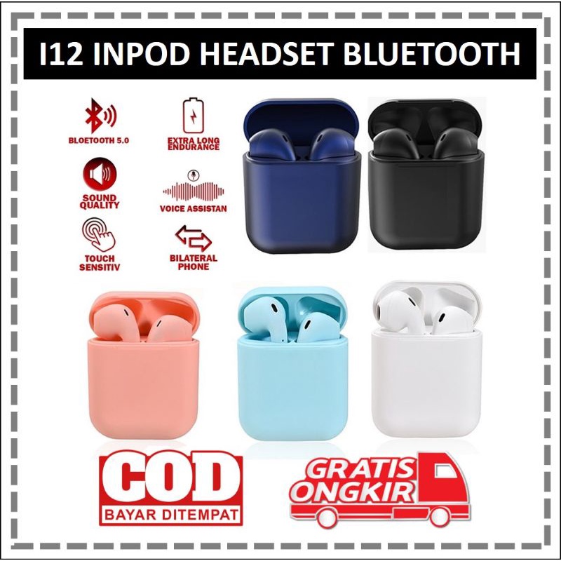 Headset Bluetooth Inpods i12 TWS Macaron Earphone Bluetooth Inpod 12 True Wireless Stereo V5.0 Speak