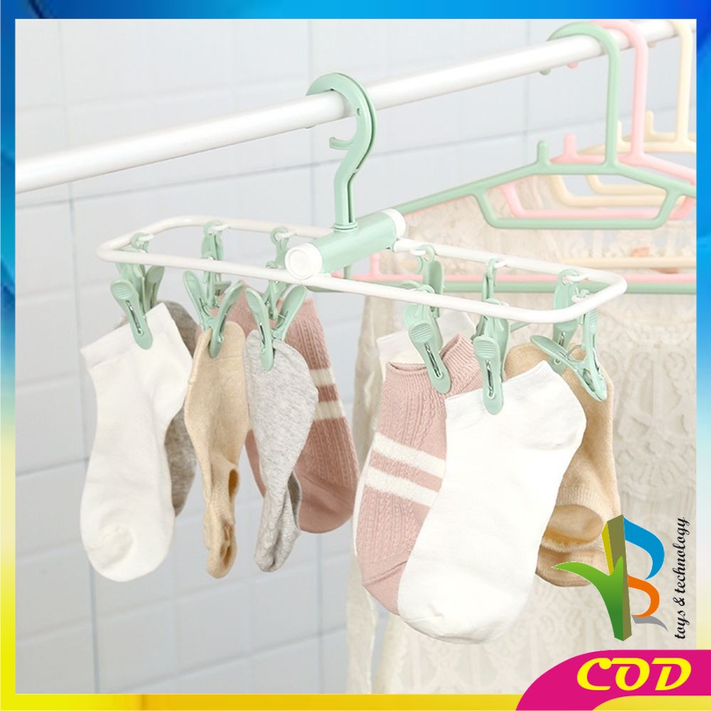 RB-C282 Gantungan Baju Lipat Jepitan 12IN1 / Hanger Jemuran Baju Plastik Tebal / Hanger Kaos Kaki / Gantungan Pakaian Dalam