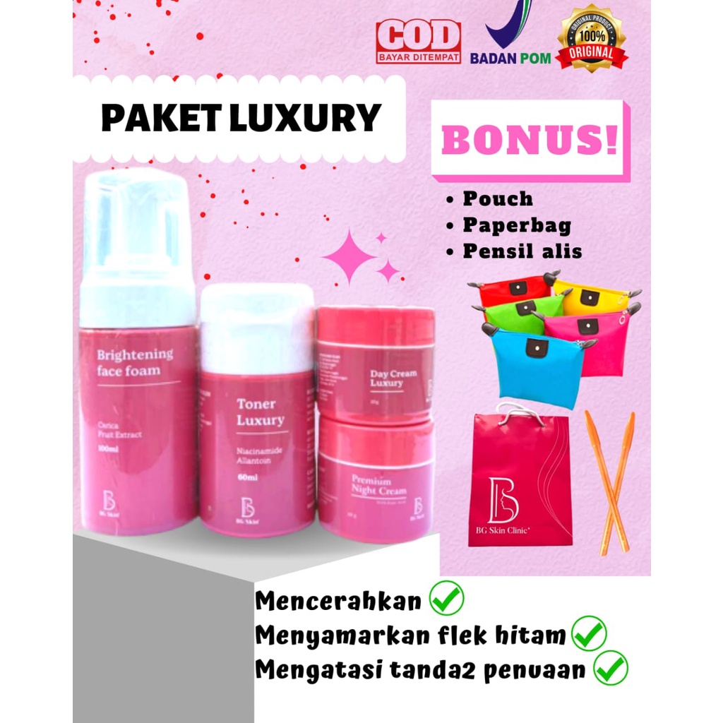 PAKET LUXURY BG SKIN BEAUTY GLOW UNTUK MEMBUAT WAJAH GLOWING & MENYAMARKAN FLEK HITAM