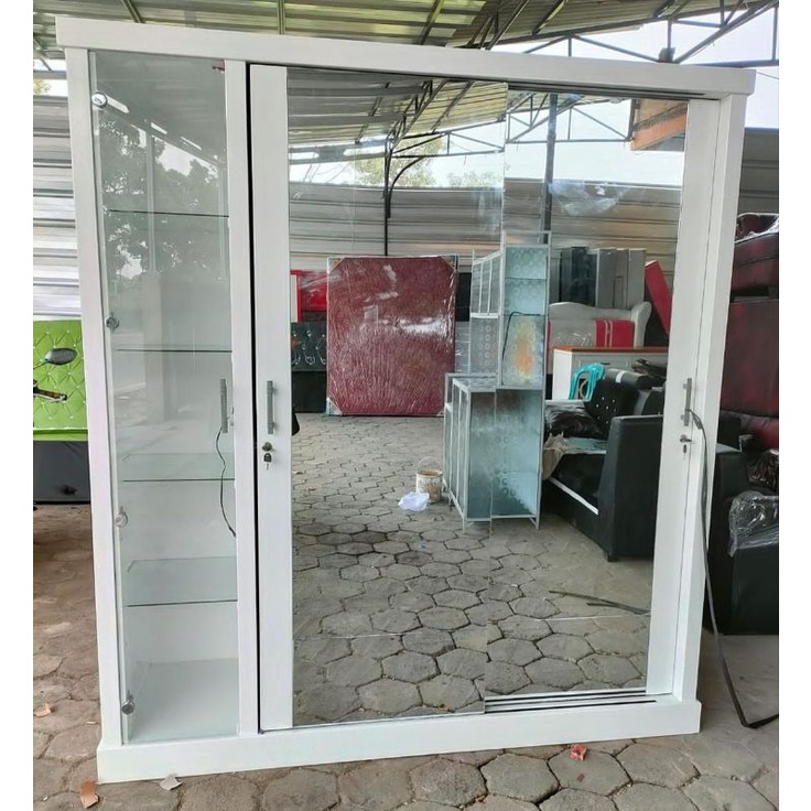 Lemari Pakaian Sliding Full kaca+Hias Tas/Uk 180x50x2m