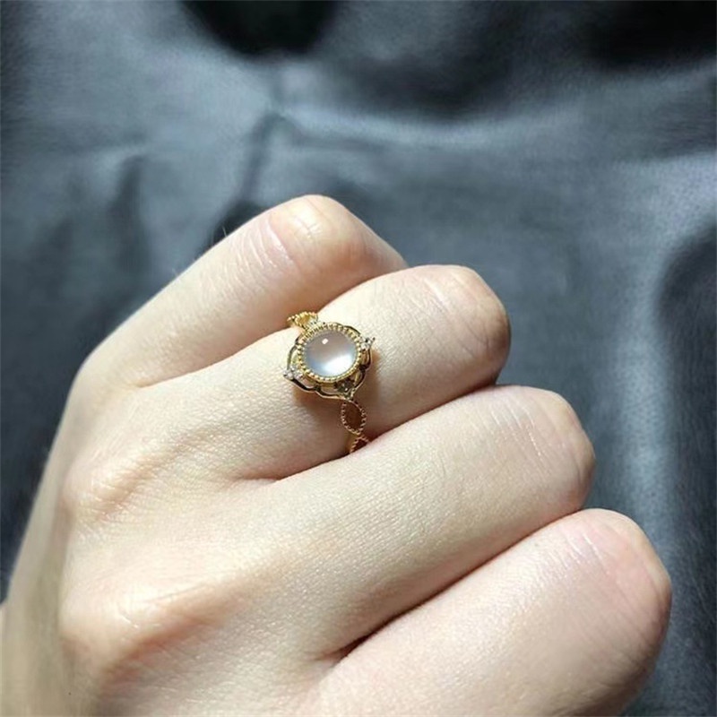 Cincin Giok Hetian Alami Lapis Emas 18K Untuk Wanita