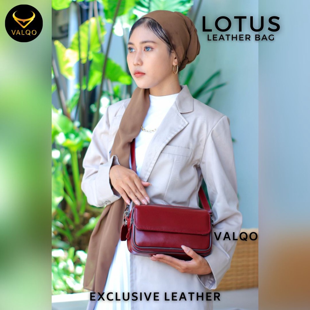 [VALQO] LOTUS Tas Wanita Kulit Sapi Clutch Kulit Pouch Kulit Cewek Perempuan Selempang Bahu