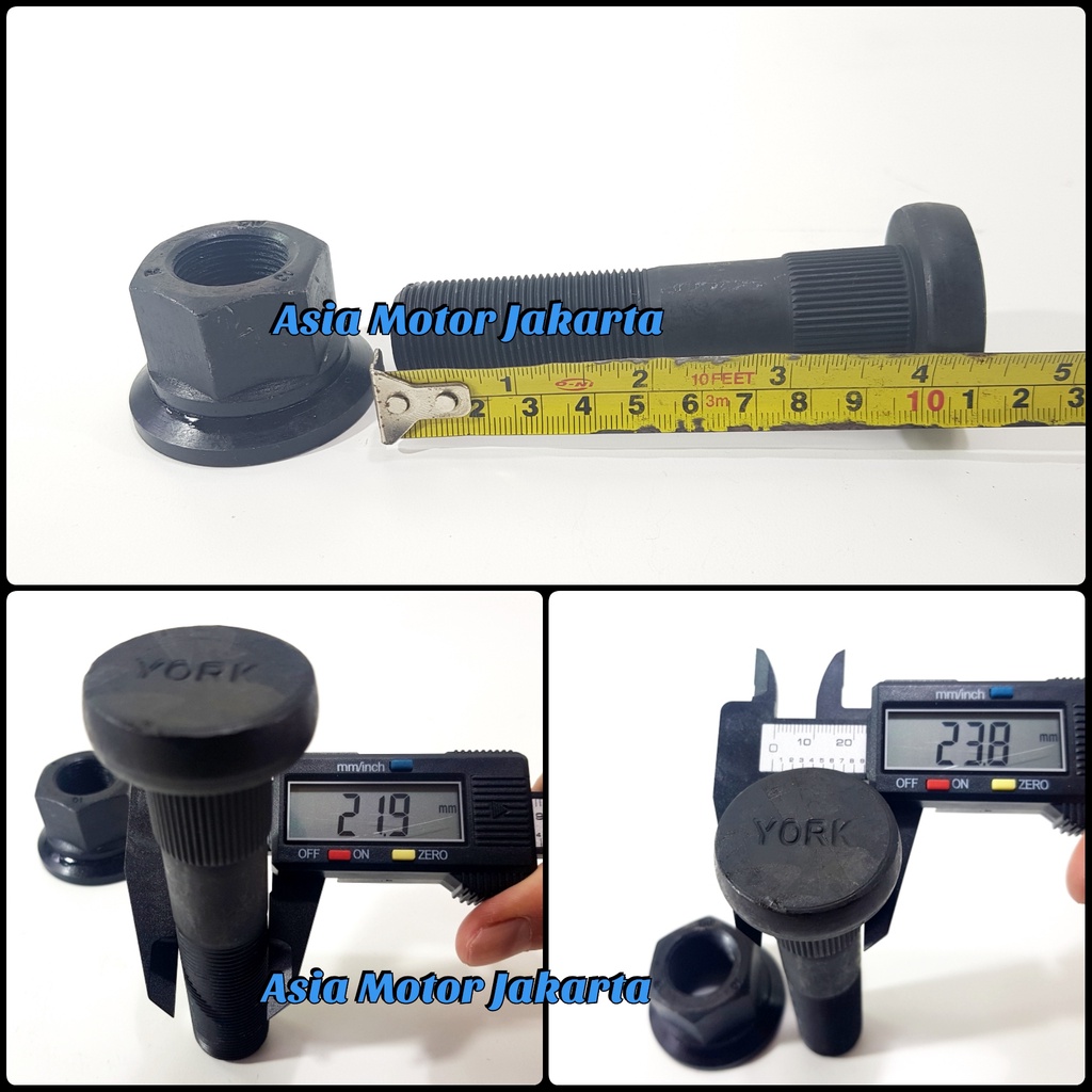 Baut Roda YORK Mur Topi M22 Drat Halus - Buntut Trailer